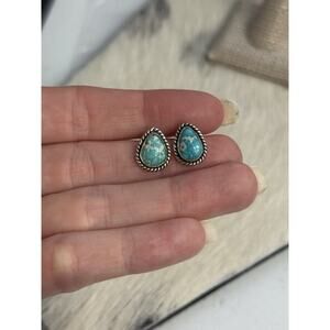 Sterling Silver Blue White Water Turquoise Tear Drop Braided Studs Post Earrings